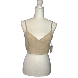 NWT Japna cropped v-neck bralette top in tan linen - L